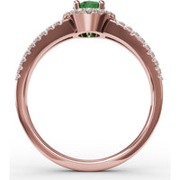 Split Shank Oval Emerald Ring with Diamond Halo by Fana - 0.78 Carat Total Emerald Weight