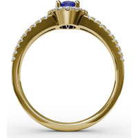 Split Shank Ring with Oval Blue Sapphire and Pavé Diamond Halo by Fana - 0.96 Carat Total Gemstone Weight