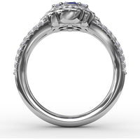 Split Shank Ring with Oval Sapphire Cluster and Pavé Diamond Scalloped Halo by Fana - 1.93 Carat Total Gemstone Weight