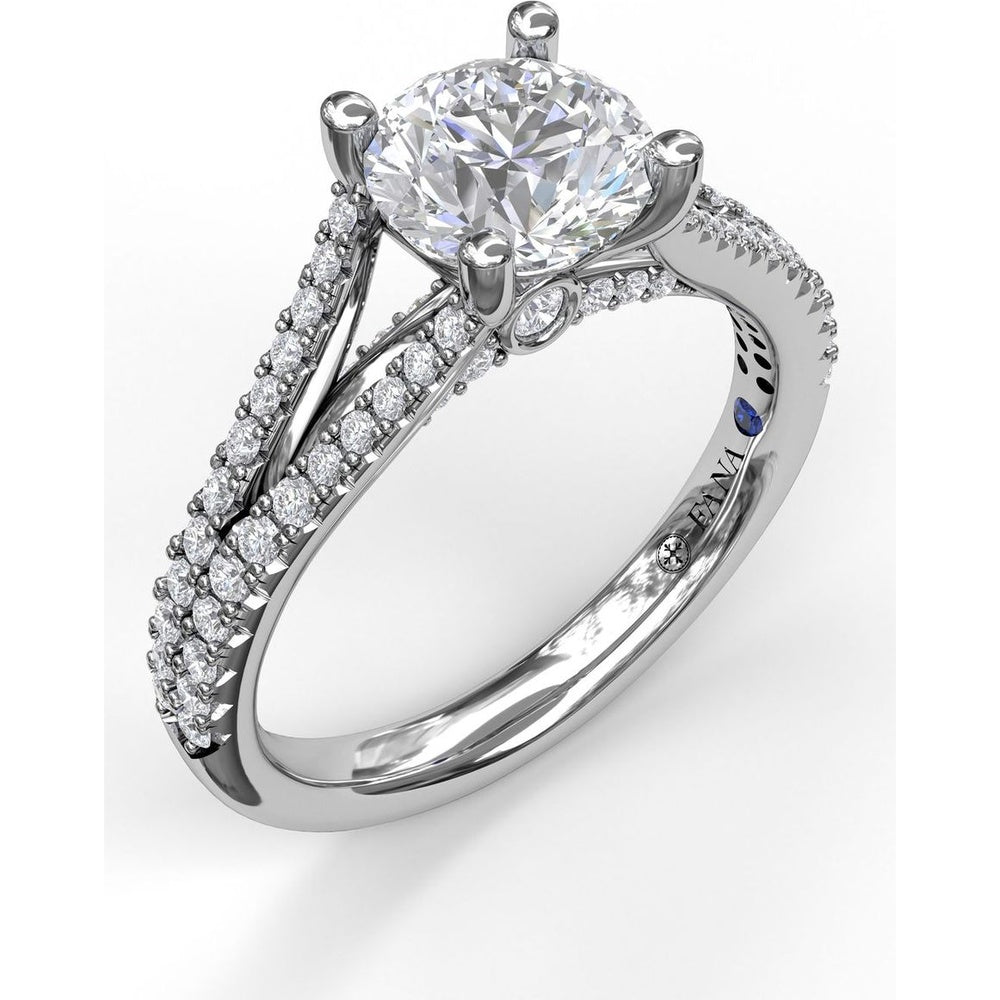 Split Shank Solitaire Engagement Ring Setting with Pavé Diamond Band by Fana - 0.43 Carat Total Diamond Weight