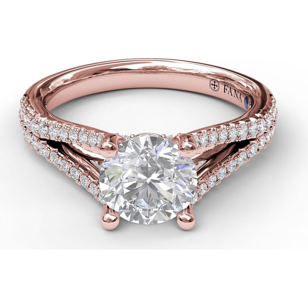 Split Shank Solitaire Engagement Ring Setting with Pavé Diamond Band by Fana - 0.43 Carat Total Diamond Weight
