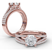 Split Shank Solitaire Engagement Ring Setting with Pavé Diamond Band by Fana - 0.43 Carat Total Diamond Weight