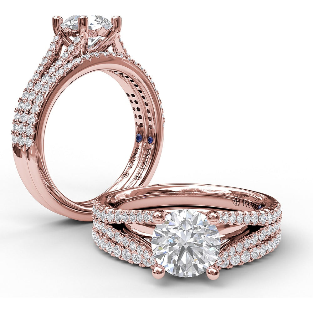 Split Shank Solitaire Engagement Ring Setting with Pavé Diamond Band by Fana - 0.43 Carat Total Diamond Weight