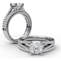 Split Shank Solitaire Engagement Ring Setting with Pavé Diamond Band by Fana - 0.43 Carat Total Diamond Weight