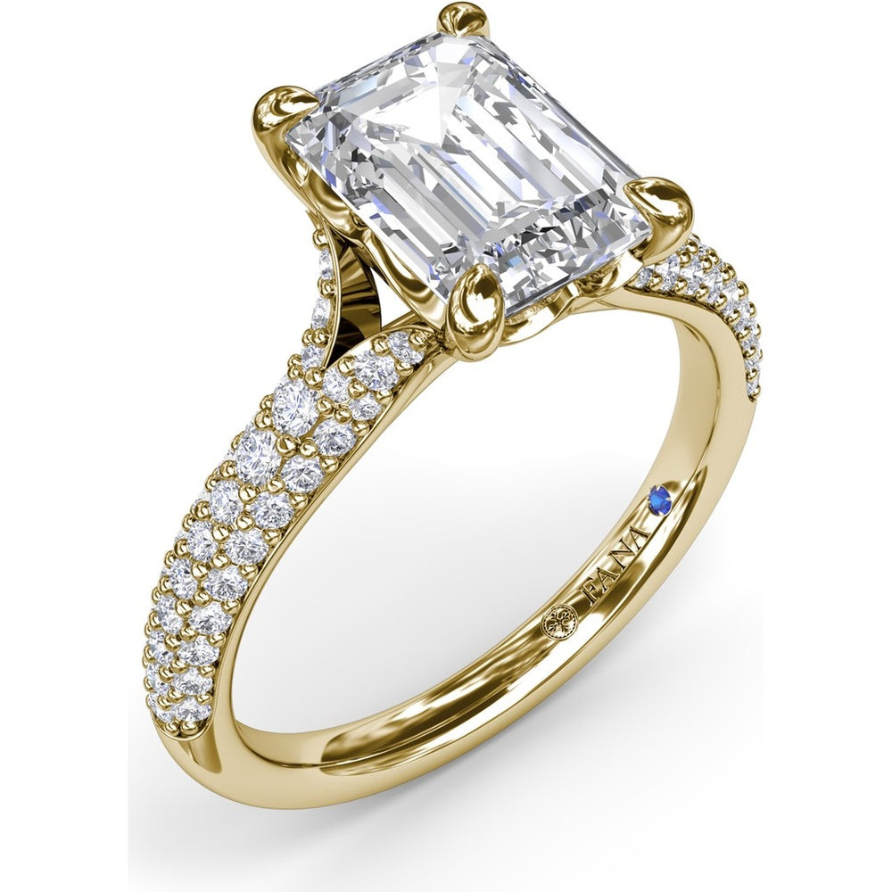 Split Shank Tapered Pavé Diamond Engagement Ring Setting with Emerald Cut Center by Fana - 0.49 Carat Total Diamond Weight