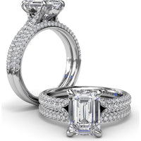 Split Shank Tapered Pavé Diamond Engagement Ring Setting with Emerald Cut Center by Fana - 0.49 Carat Total Diamond Weight