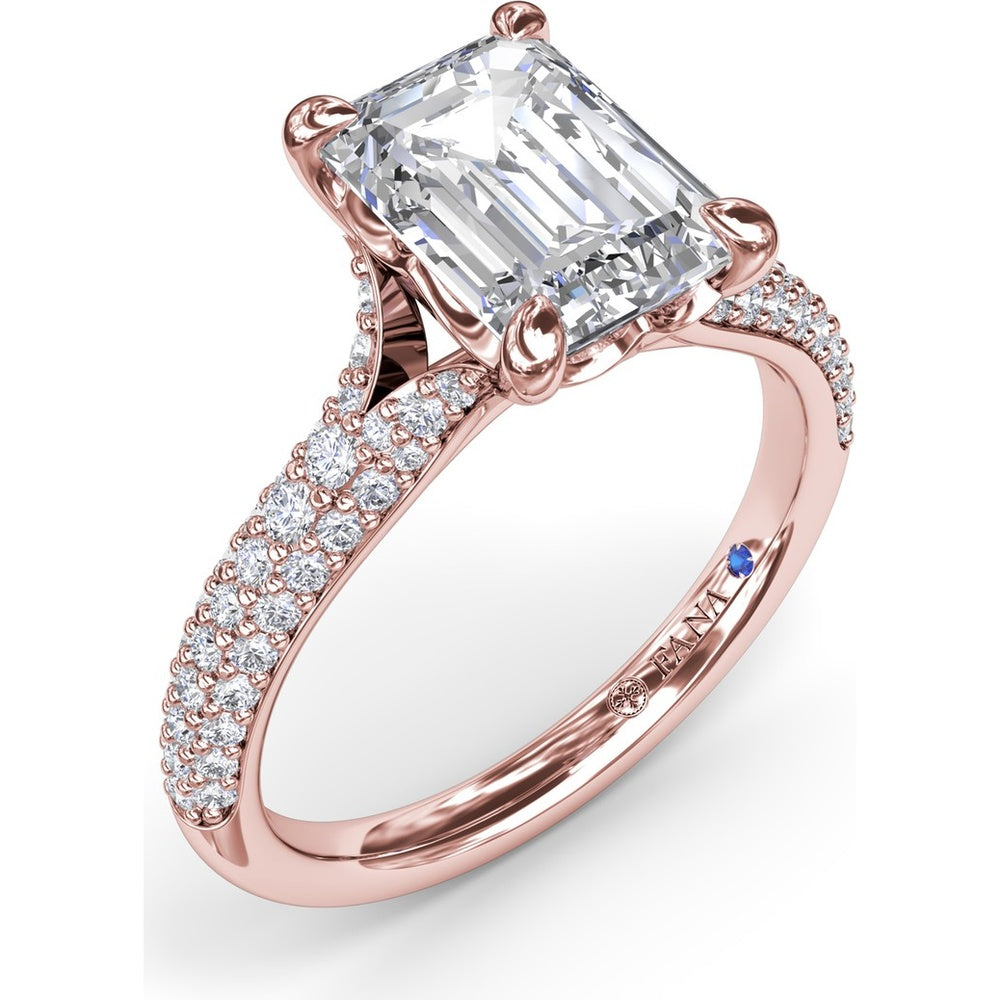 Split Shank Tapered Pavé Diamond Engagement Ring Setting with Emerald Cut Center by Fana - 0.49 Carat Total Diamond Weight