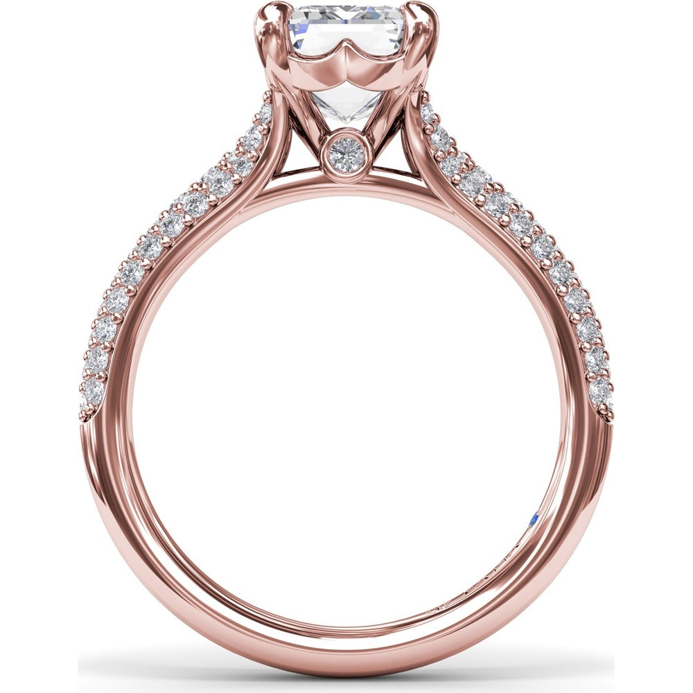Split Shank Tapered Pavé Diamond Engagement Ring Setting with Emerald Cut Center by Fana - 0.49 Carat Total Diamond Weight