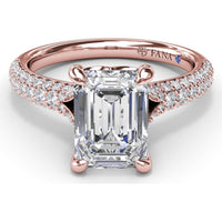 Split Shank Tapered Pavé Diamond Engagement Ring Setting with Emerald Cut Center by Fana - 0.49 Carat Total Diamond Weight