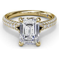 Split Shank Tapered Pavé Diamond Engagement Ring Setting with Emerald Cut Center by Fana - 0.49 Carat Total Diamond Weight