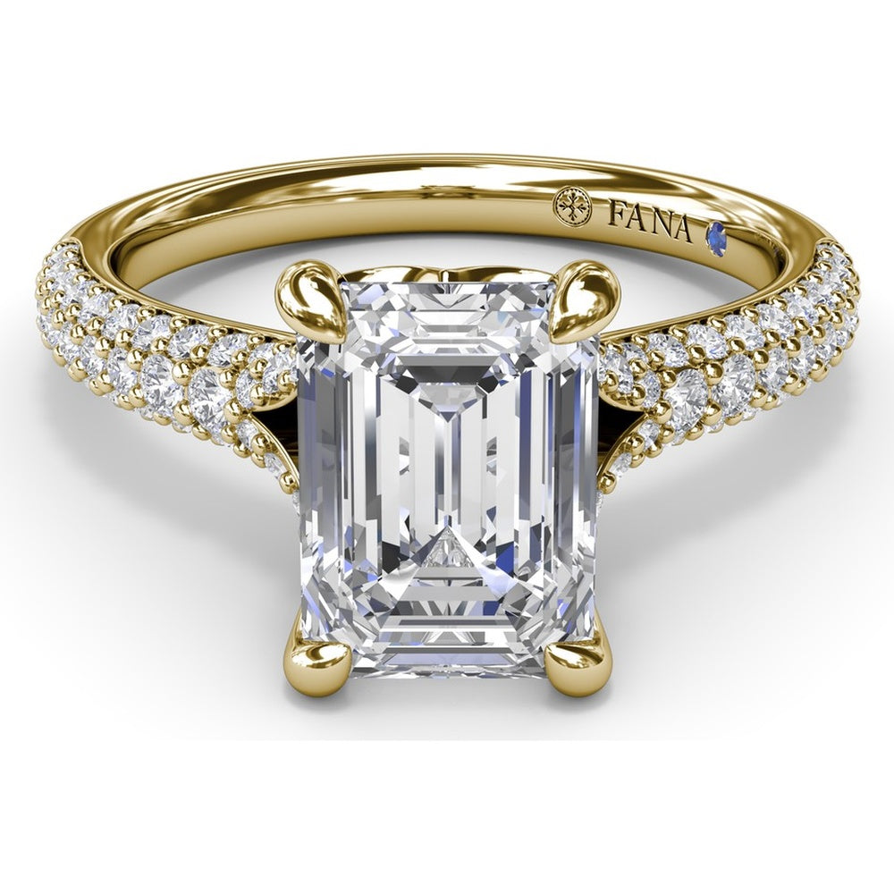 Split Shank Tapered Pavé Diamond Engagement Ring Setting with Emerald Cut Center by Fana - 0.49 Carat Total Diamond Weight
