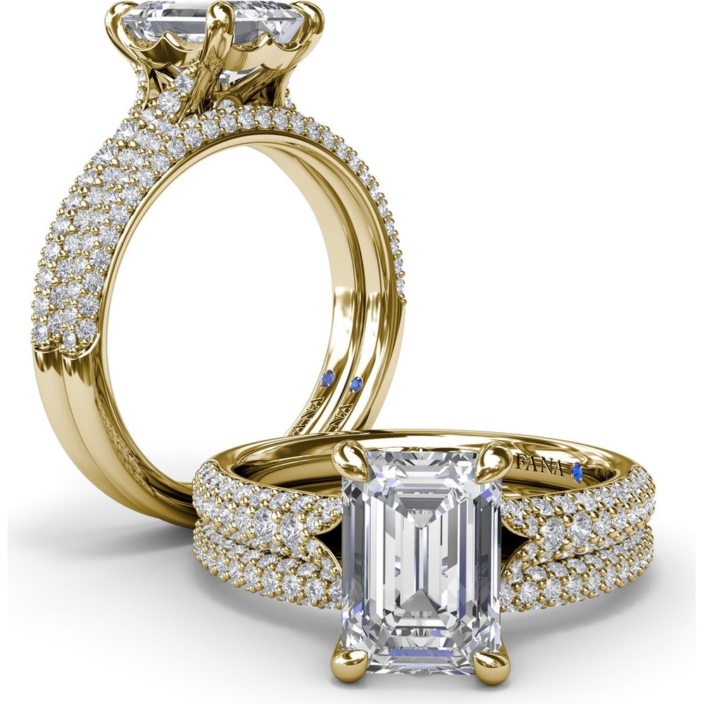 Split Shank Tapered Pavé Diamond Engagement Ring Setting with Emerald Cut Center by Fana - 0.49 Carat Total Diamond Weight