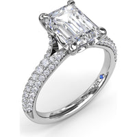 Split Shank Tapered Pavé Diamond Engagement Ring Setting with Emerald Cut Center by Fana - 0.49 Carat Total Diamond Weight