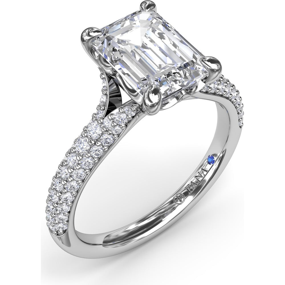 Split Shank Tapered Pavé Diamond Engagement Ring Setting with Emerald Cut Center by Fana - 0.49 Carat Total Diamond Weight