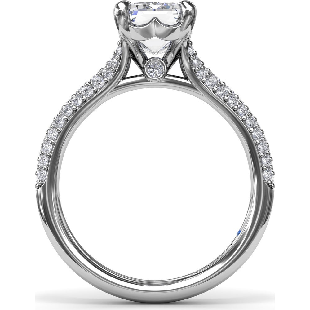 Split Shank Tapered Pavé Diamond Engagement Ring Setting with Emerald Cut Center by Fana - 0.49 Carat Total Diamond Weight