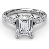 Split Shank Tapered Pavé Diamond Engagement Ring Setting with Emerald Cut Center by Fana - 0.49 Carat Total Diamond Weight