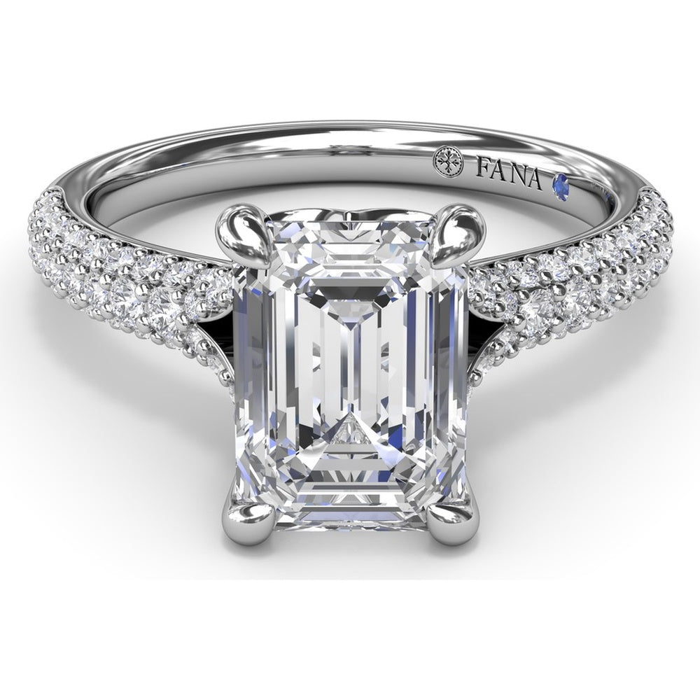 Split Shank Tapered Pavé Diamond Engagement Ring Setting with Emerald Cut Center by Fana - 0.49 Carat Total Diamond Weight