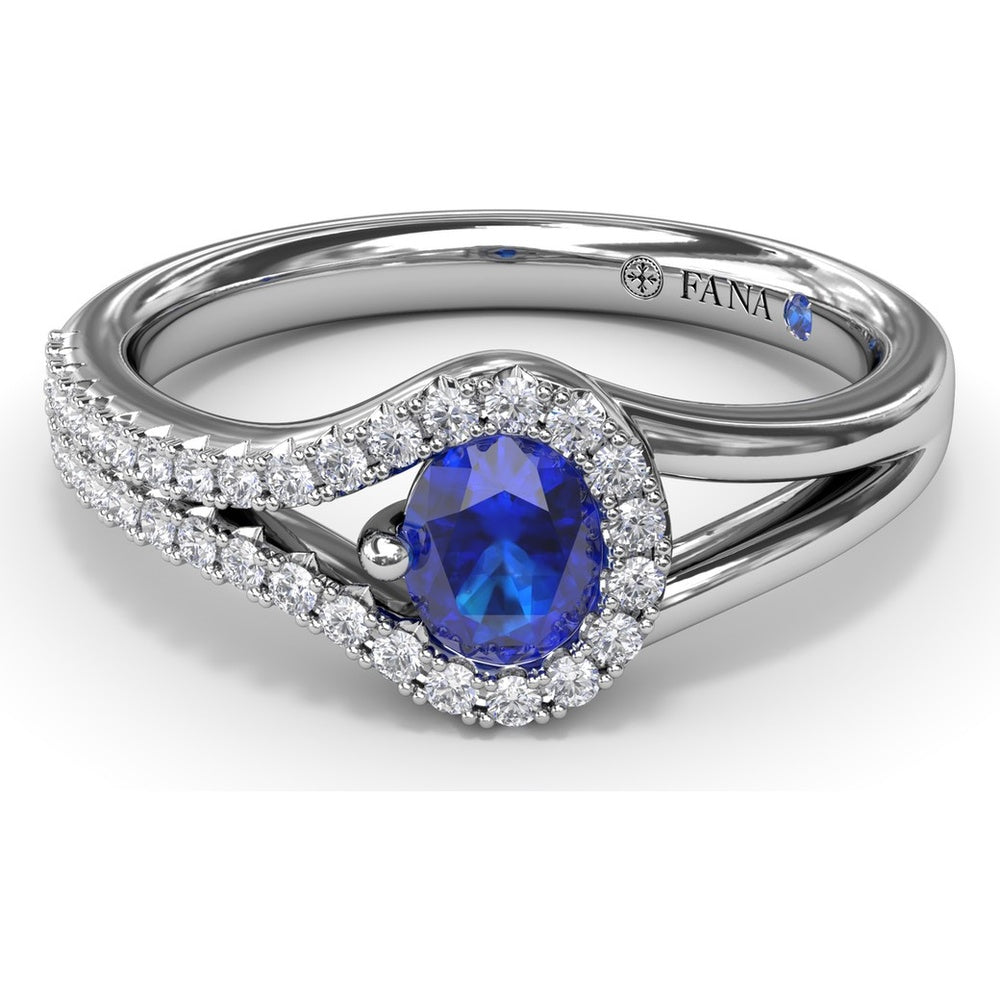 Split Shank Wrap Ring with Oval Sapphire and Pavé Diamond Halo by Fana - 0.74 Carat Total Gemstone Weight