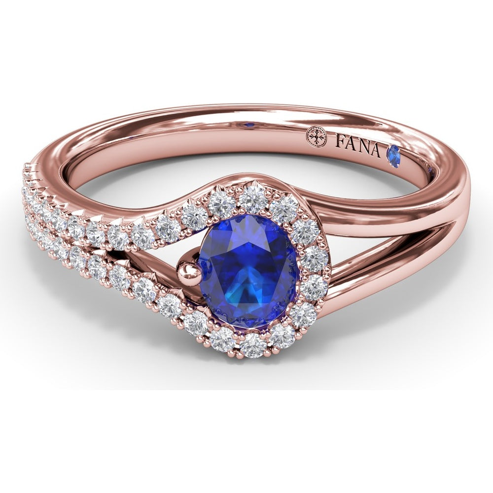 Split Shank Wrap Ring with Oval Sapphire and Pavé Diamond Halo by Fana - 0.74 Carat Total Gemstone Weight