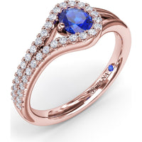 Split Shank Wrap Ring with Oval Sapphire and Pavé Diamond Halo by Fana - 0.74 Carat Total Gemstone Weight