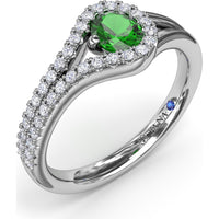 Split Shank Wrap Ring with Round Emerald and Pavé Diamond Halo by Fana - 0.60 Carat Total Gemstone Weight
