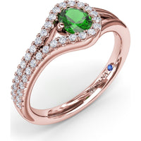 Split Shank Wrap Ring with Round Emerald and Pavé Diamond Halo by Fana - 0.60 Carat Total Gemstone Weight