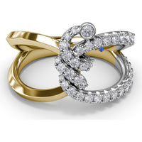 Spyre Crossover Ring with Pavé Round Diamonds and Bezel Set Center by Fana - 0.58 Carat Total Diamond Weight