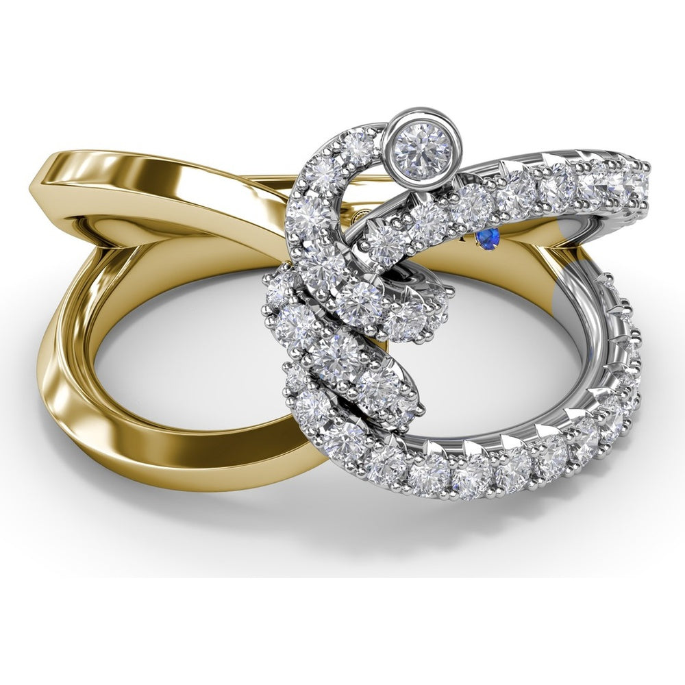Spyre Crossover Ring with Pavé Round Diamonds and Bezel Set Center by Fana - 0.58 Carat Total Diamond Weight