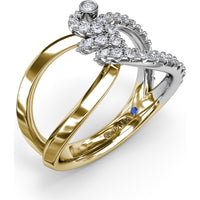 Spyre Crossover Ring with Pavé Round Diamonds and Bezel Set Center by Fana - 0.58 Carat Total Diamond Weight