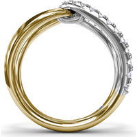 Spyre Crossover Ring with Pavé Round Diamonds and Bezel Set Center by Fana - 0.58 Carat Total Diamond Weight