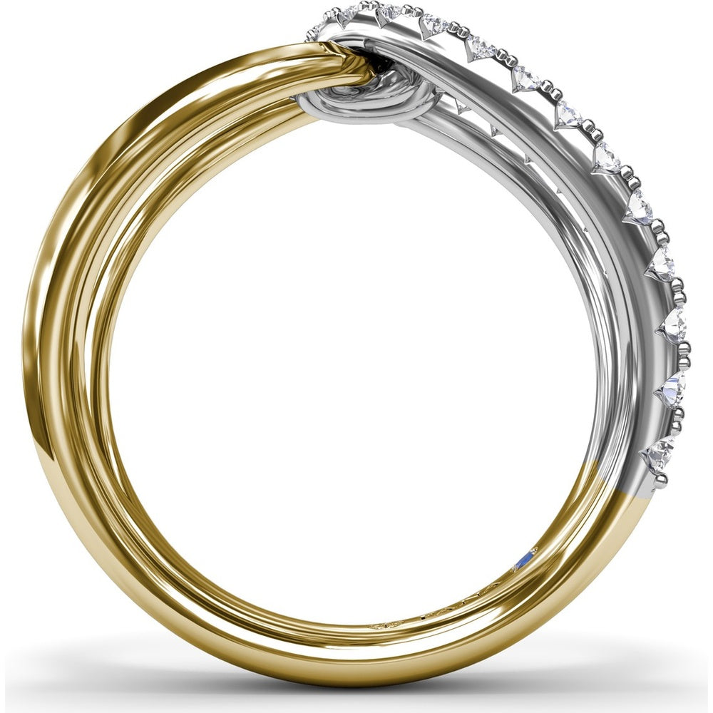 Spyre Crossover Ring with Pavé Round Diamonds and Bezel Set Center by Fana - 0.58 Carat Total Diamond Weight