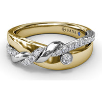 Spyre Ring with Pavé Diamond Twist and Bezel-Set Round Diamond by Fana - 0.23 Carat Total Diamond Weight