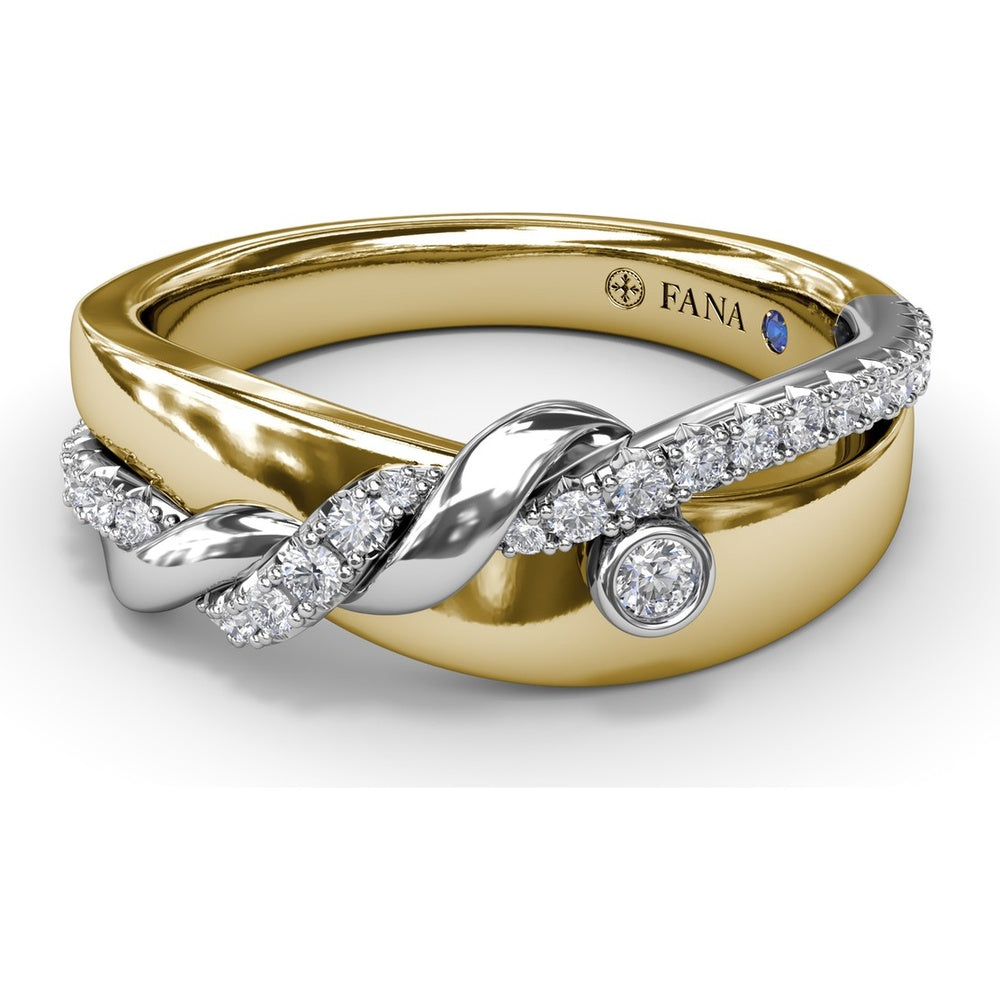 Spyre Ring with Pavé Diamond Twist and Bezel-Set Round Diamond by Fana - 0.23 Carat Total Diamond Weight