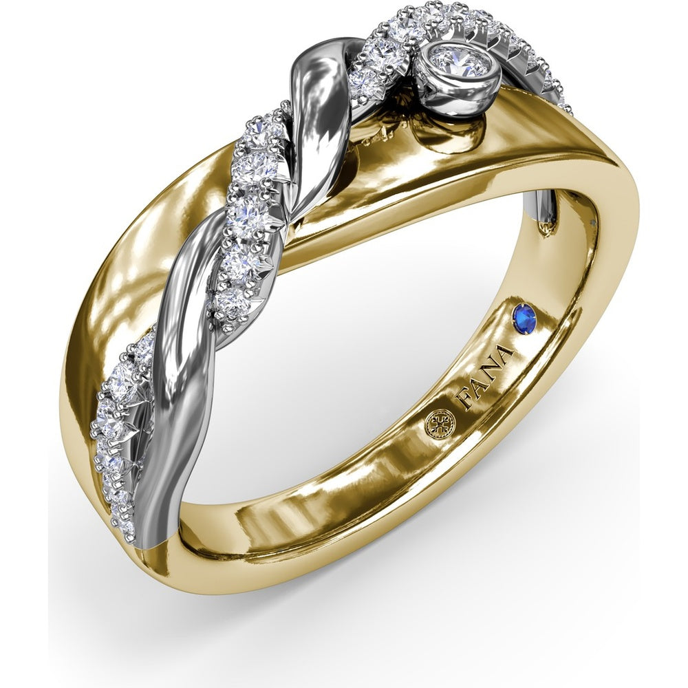 Spyre Ring with Pavé Diamond Twist and Bezel-Set Round Diamond by Fana - 0.23 Carat Total Diamond Weight