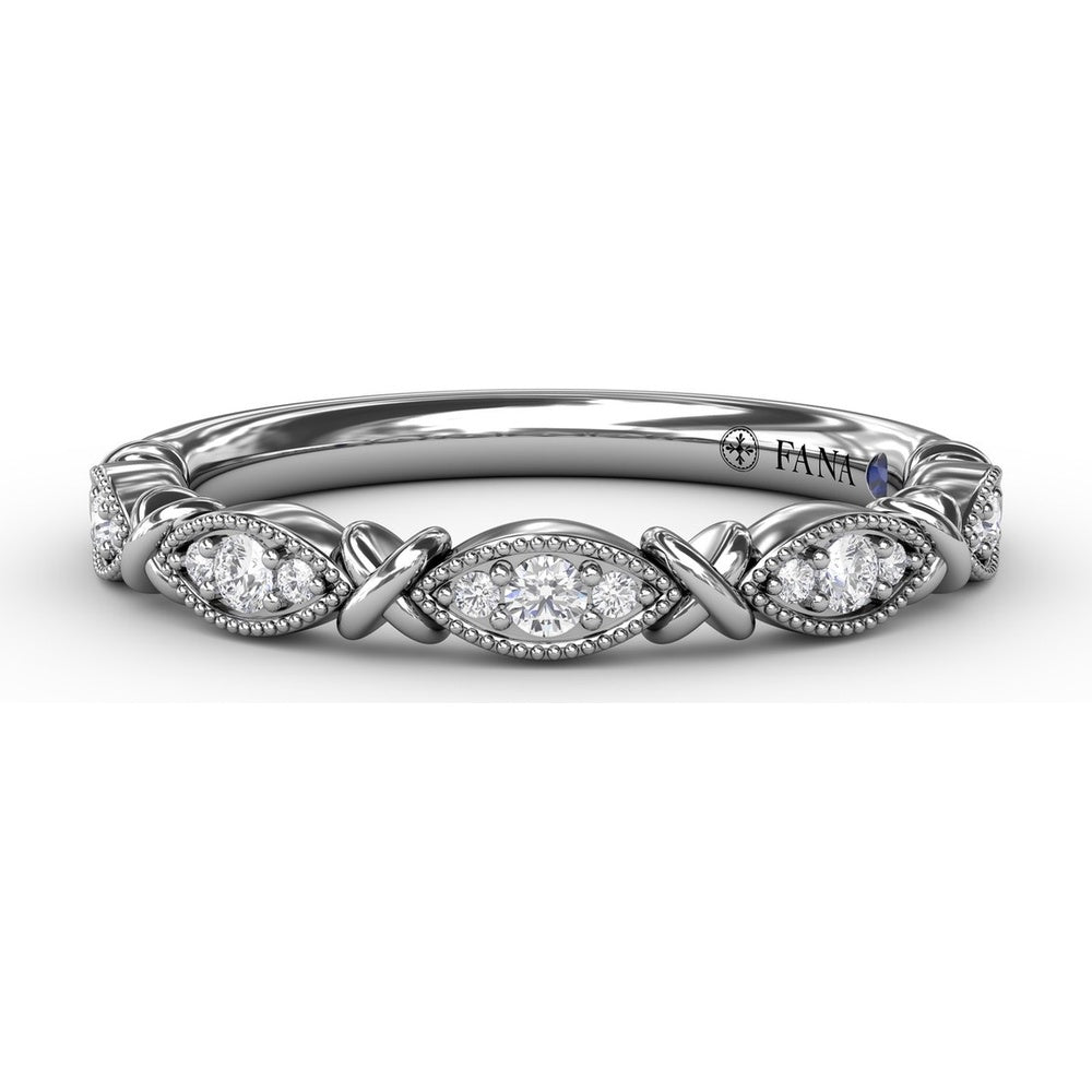 Stackable Band with Marquise-Shaped Milgrain Frames and Round Diamonds by Fana - 0.13 Carat Total Diamond Weight