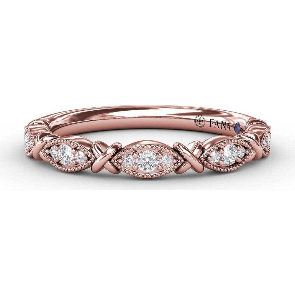 Stackable Band with Marquise-Shaped Milgrain Frames and Round Diamonds by Fana - 0.13 Carat Total Diamond Weight