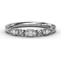 Stackable Band with Marquise-Shaped Milgrain Frames and Round Diamonds by Fana - 0.13 Carat Total Diamond Weight