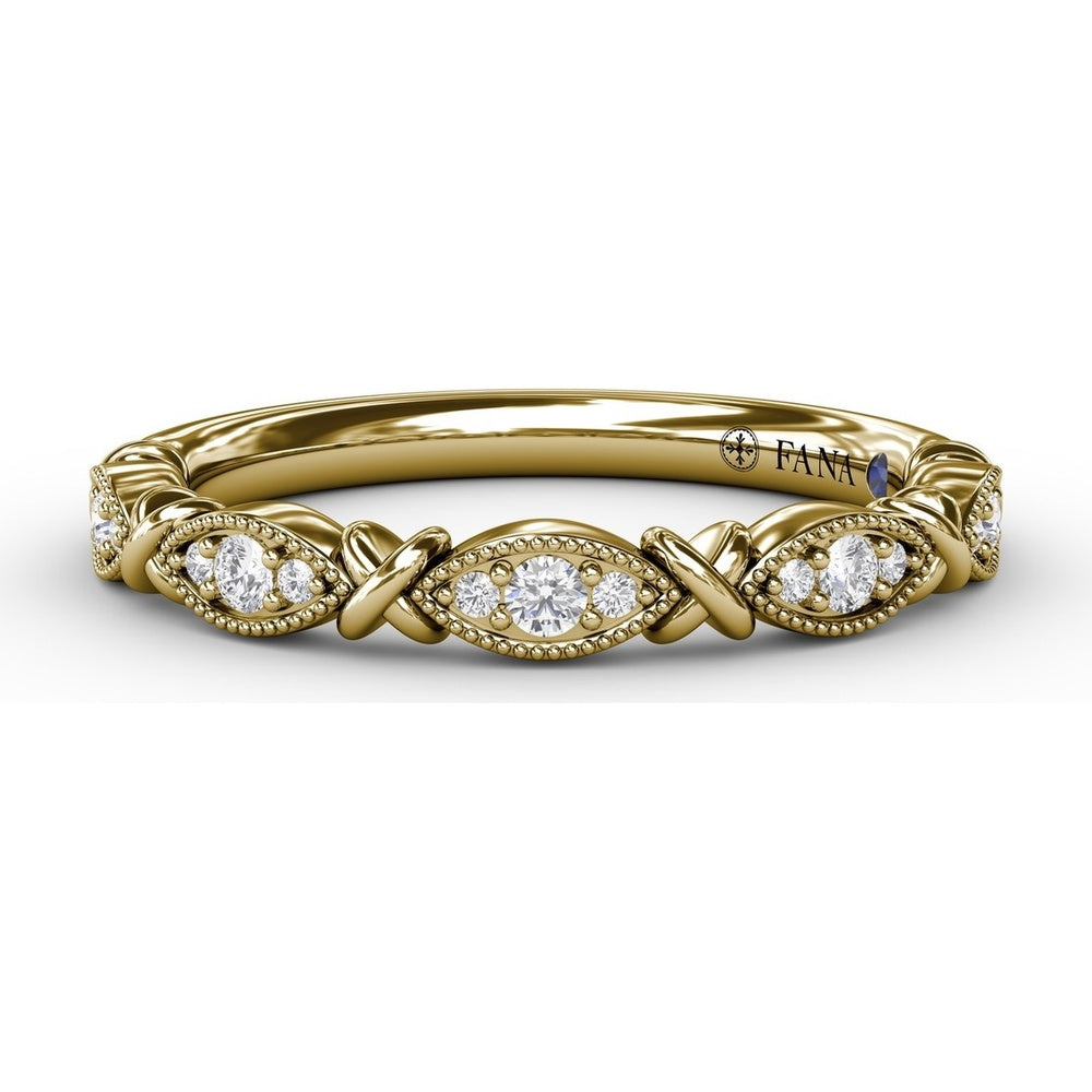 Stackable Band with Marquise-Shaped Milgrain Frames and Round Diamonds by Fana - 0.13 Carat Total Diamond Weight