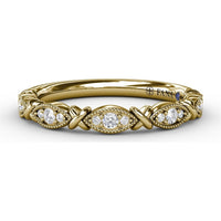 Stackable Band with Marquise-Shaped Milgrain Frames and Round Diamonds by Fana - 0.13 Carat Total Diamond Weight