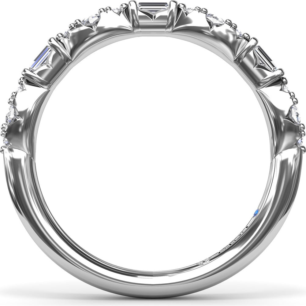 Stackable Diamond Band with Round Clusters and Emerald Cut Diamonds by Fana - 0.34 Carat Total Diamond Weight