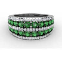 Stacked Row Ring with Round Emeralds and Pavé Set Diamonds by Fana - 2.26 Carat Total Gemstone Weight