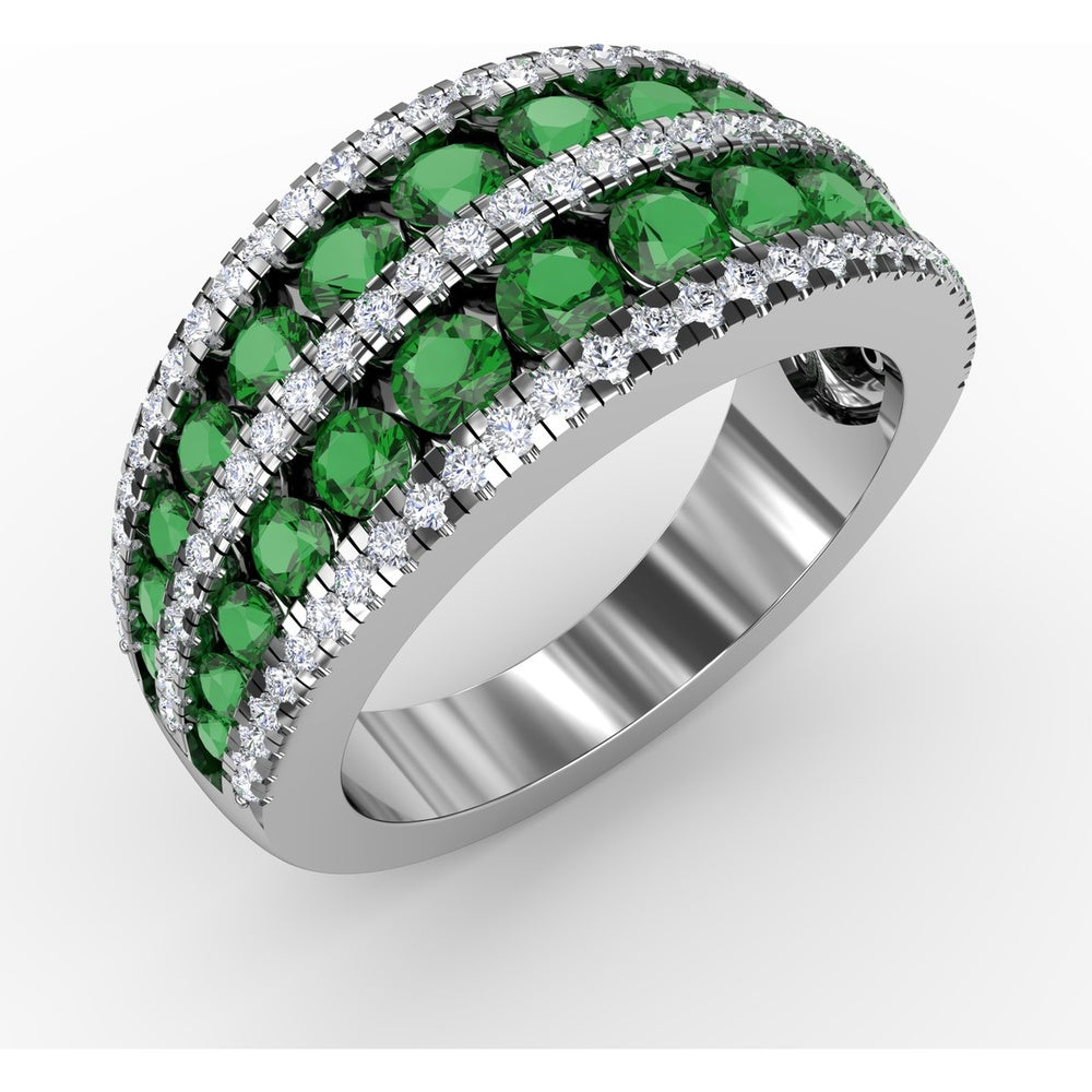 Stacked Row Ring with Round Emeralds and Pavé Set Diamonds by Fana - 2.26 Carat Total Gemstone Weight
