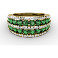 Stacked Row Ring with Round Emeralds and Pavé Set Diamonds by Fana - 2.26 Carat Total Gemstone Weight