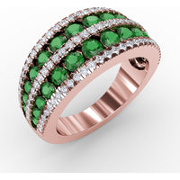 Stacked Row Ring with Round Emeralds and Pavé Set Diamonds by Fana - 2.26 Carat Total Gemstone Weight