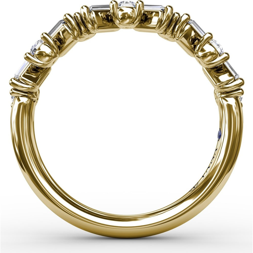 Staggered Baguette and Round Diamond Stackable Band by Fana - 0.68 Carat Total Diamond Weight