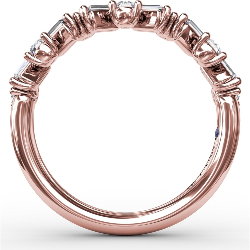 Staggered Baguette and Round Diamond Stackable Band by Fana - 0.68 Carat Total Diamond Weight