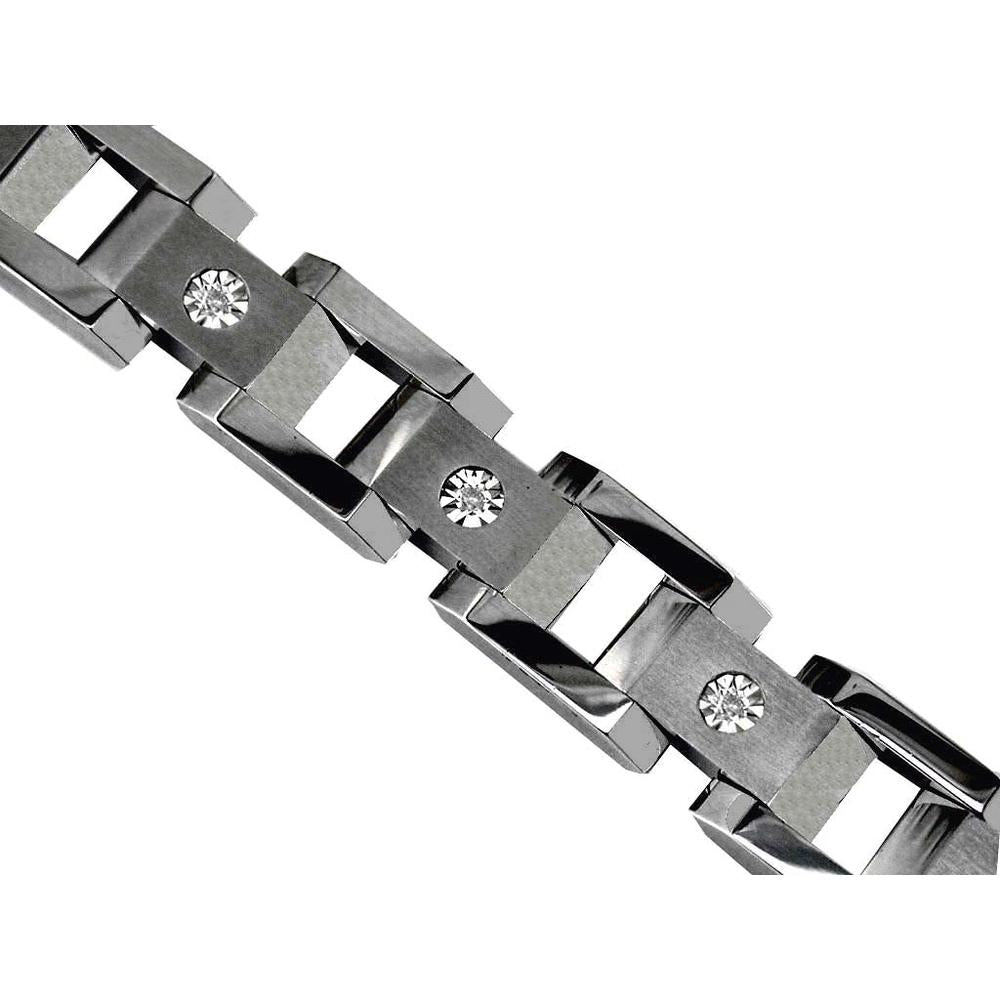 Stainless Steel and 14K Geometric Bracelet with Round Diamonds - 0.10 Carat Total Diamond Weight - Royal Jewelry