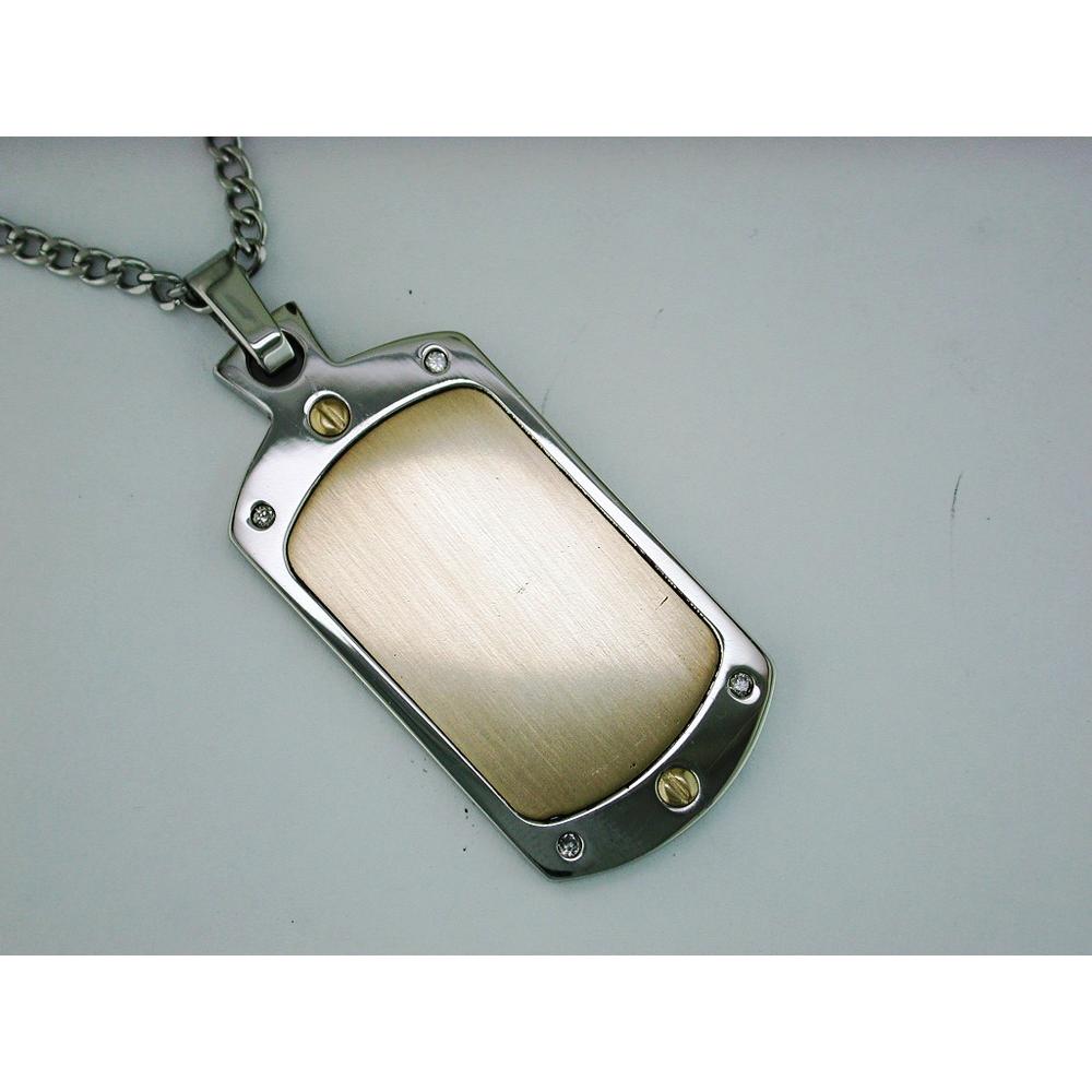 Stainless Steel & 14K Gold Geometric Pendant with 0.12 Carat Total Weight Round Diamond Accents - Royal Jewelry