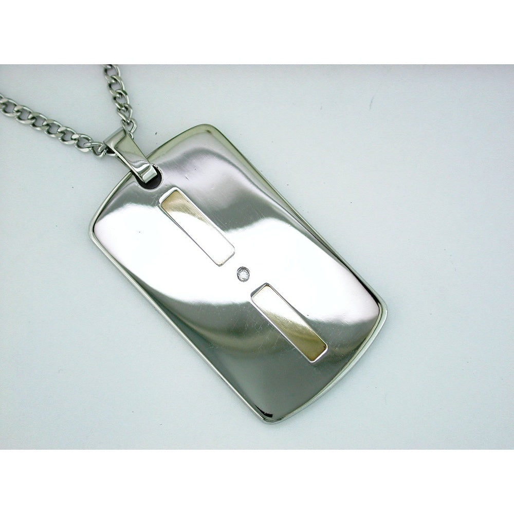 Stainless Steel and 14K Gold Geometric Pendant with Round Diamond - 0.04 Carat Total Diamond Weight - Royal Jewelry