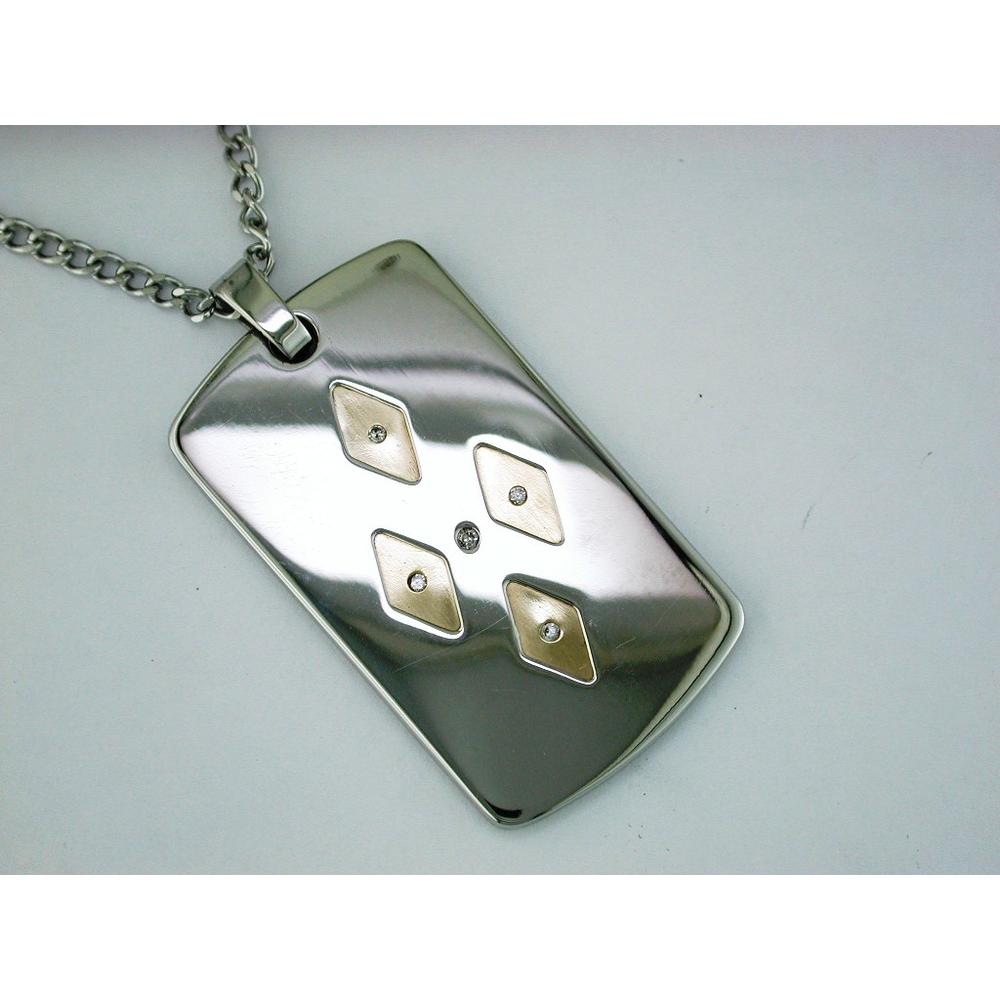 Stainless Steel & 14K Gold Men's Pendant with Round Diamonds - 0.14 Carat Total Diamond Weight - Royal Jewelry